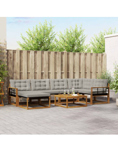 Set di divani da esterno 7 pcs Grigio Naturale e Chiaro