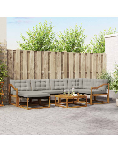 Set di divani da esterno 7 pcs Grigio Naturale e Chiaro