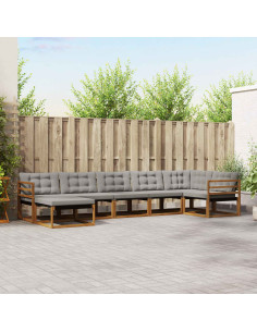 Set di divani da esterno 7 pcs Grigio Naturale e Chiaro
