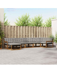 Set di divani da esterno 7 pcs Grigio Naturale e Chiaro