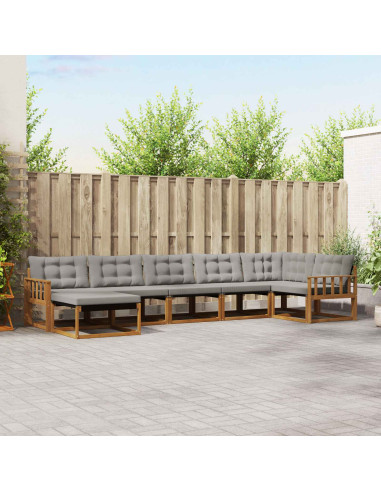 Set di divani da esterno 7 pcs Grigio Naturale e Chiaro