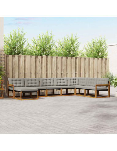Set di divani da esterno 8 pcs Grigio Naturale e Chiaro