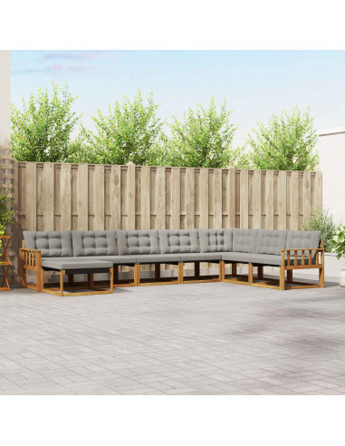 Set di divani da esterno 8 pcs Grigio Naturale e Chiaro