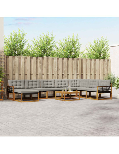 Set di divani da esterno 9 pcs Grigio Naturale e Chiaro