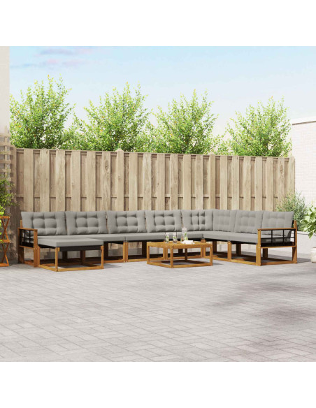 Set di divani da esterno 9 pcs Grigio Naturale e Chiaro