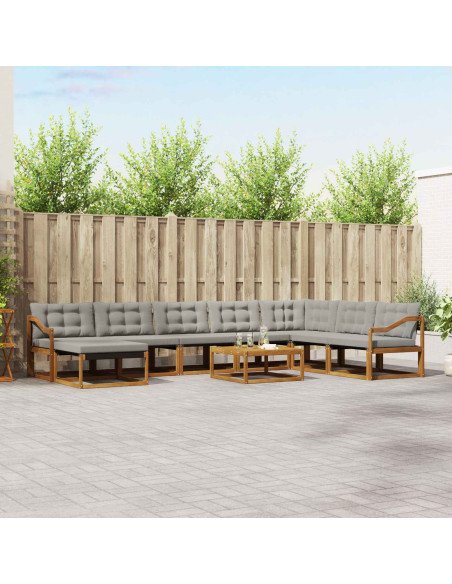 Set di divani da esterno 9 pcs Grigio Naturale e Chiaro