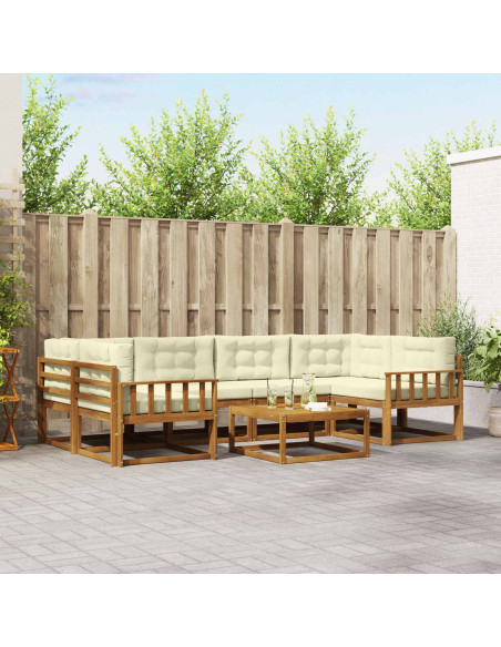 Set di divani da esterno con cuscino 7 pcs Naturale e Crema