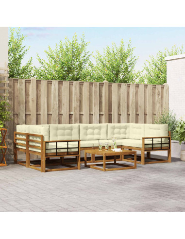 Set di divani da esterno con cuscino 7 pcs Naturale e Crema