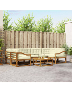 Set di divani da esterno con cuscino 7 pcs Naturale e Crema