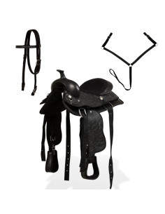 Sella Western Testiera e Pettorale in Vera Pelle 13" Nero