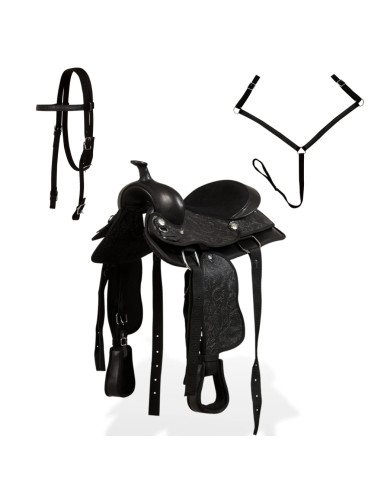 Sella Western Testiera e Pettorale in Vera Pelle 13" Nero