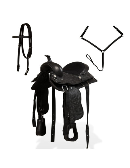 Sella Western Testiera e Pettorale in Vera Pelle 13" Nero