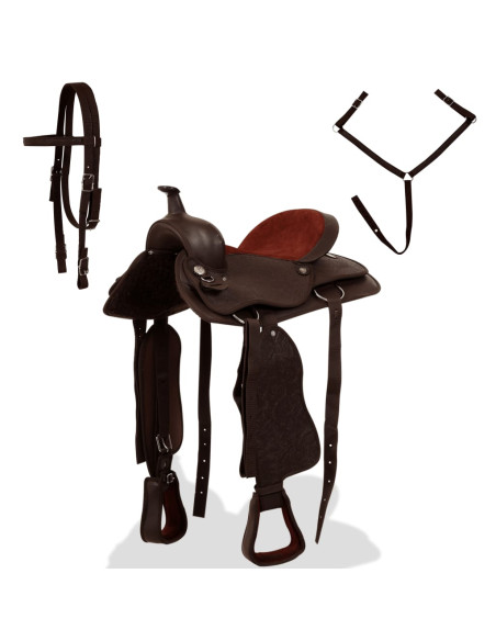 Sella Western Testiera e Pettorale in Vera Pelle 16" Marrone