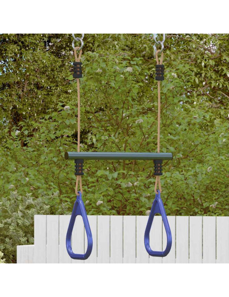 Barra Trapezio con Anelli per Bambini Blu e Verde in Acciaio