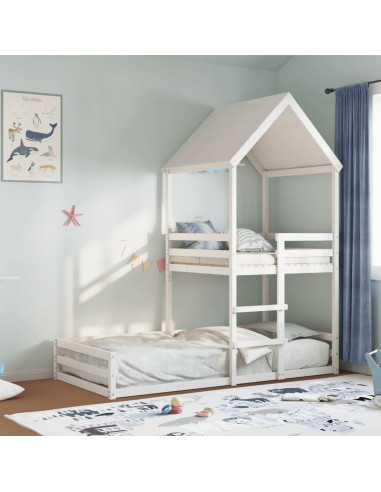 Letto a Castello con Tetto Bianco 80x200 cm Legno Massello Pino