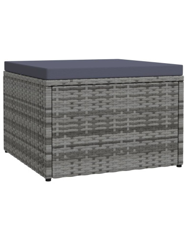 Poggiapiedi da Giardino con Cuscini Grigio in Polyrattan