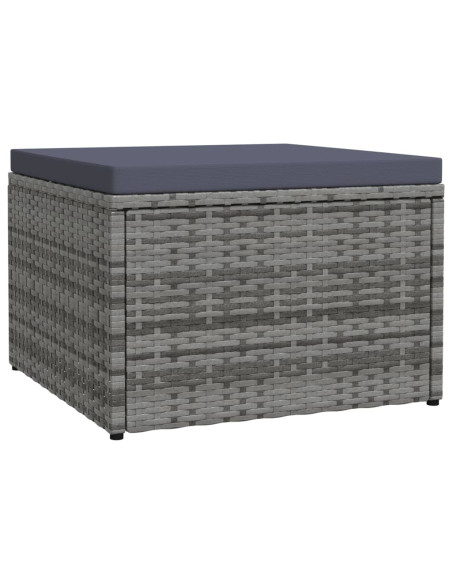 Poggiapiedi da Giardino con Cuscini Grigio in Polyrattan