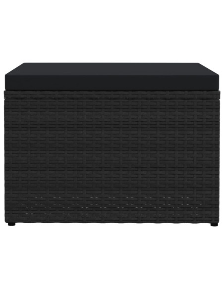 Poggiapiedi da Giardino con Cuscini Nero in Polyrattan