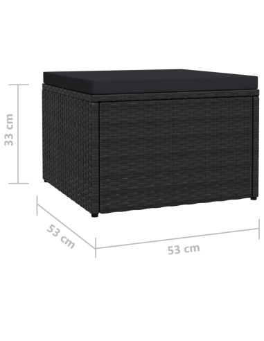 Poggiapiedi da Giardino con Cuscini Nero in Polyrattan
