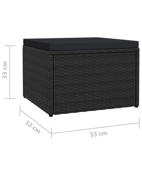 Poggiapiedi da Giardino con Cuscini Nero in Polyrattan