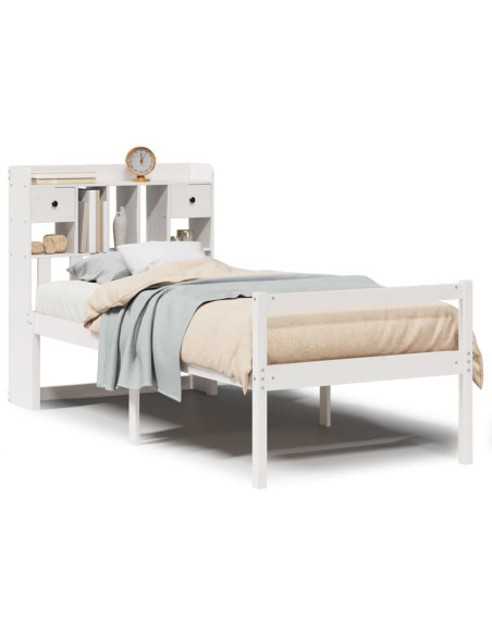 Letto Libreria senza Materasso Bianco 90x190 cm Massello Pino