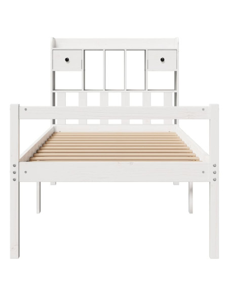Letto Libreria senza Materasso Bianco 90x190 cm Massello Pino