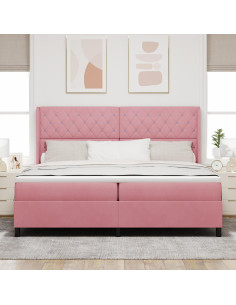 Letto a molle con materasso con led Rosa 200 x 200 cm Velluto 2