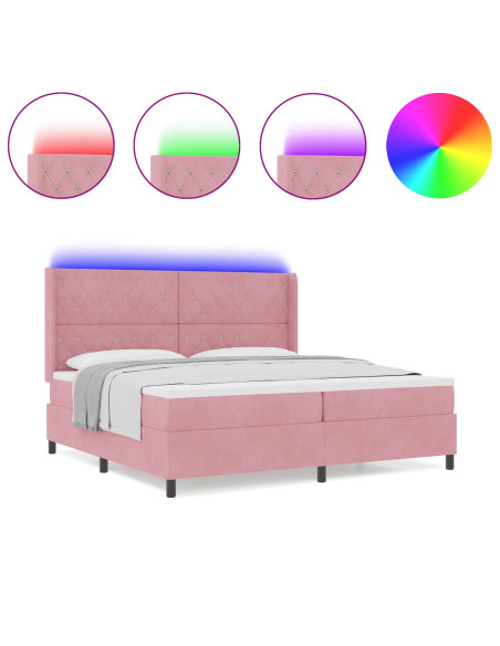 Letto a molle con materasso con led Rosa 200 x 200 cm Velluto