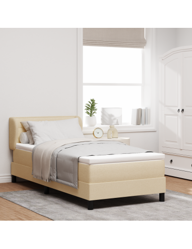 Letto a molle con materasso Crema 90 x 190 cm Tessuto