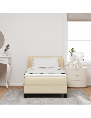 Letto a molle con materasso Crema 90 x 190 cm Tessuto