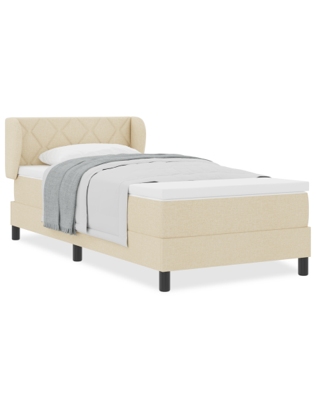 Letto a molle con materasso Crema 90 x 190 cm Tessuto
