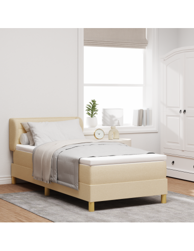 Letto a molle con materasso Crema 90 x 190 cm Tessuto