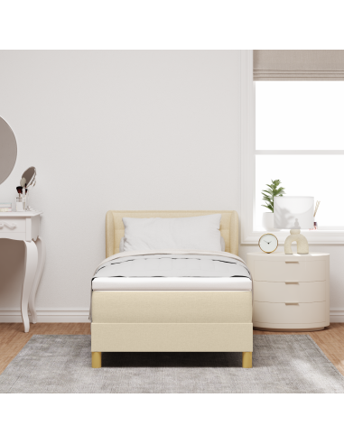 Letto a molle con materasso Crema 90 x 190 cm Tessuto