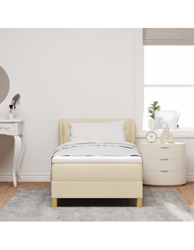 Letto a molle con materasso Crema 90 x 190 cm Tessuto