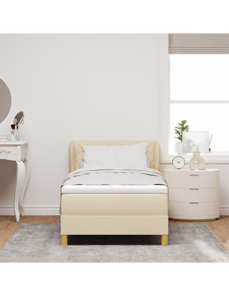Letto a molle con materasso Crema 90 x 190 cm Tessuto