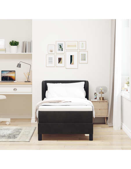 Letto a molle con materasso Nero 80 x 200 cm Velluto