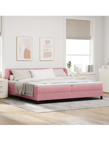 Letto a molle con materasso Rosa 200 x 200 cm Velluto