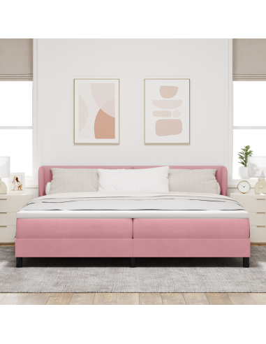 Letto a molle con materasso Rosa 200 x 200 cm Velluto