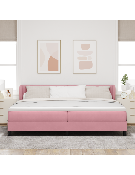 Letto a molle con materasso Rosa 200 x 200 cm Velluto