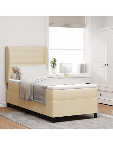 Letto a molle con materasso Crema 90 x 190 cm Tessuto