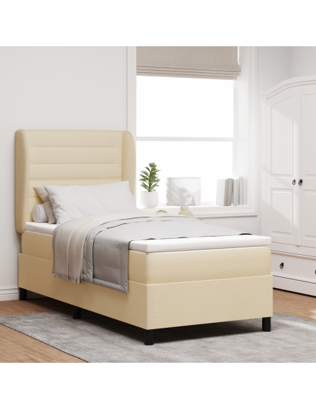 Letto a molle con materasso Crema 90 x 190 cm Tessuto