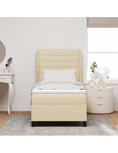 Letto a molle con materasso Crema 90 x 190 cm Tessuto