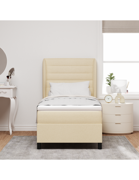 Letto a molle con materasso Crema 90 x 190 cm Tessuto