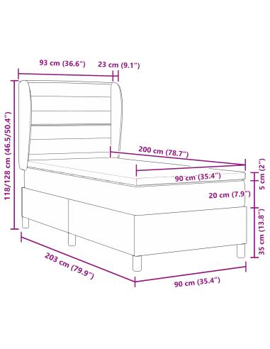 Letto a molle con materasso Nero 90 x 200 cm Tessuto
