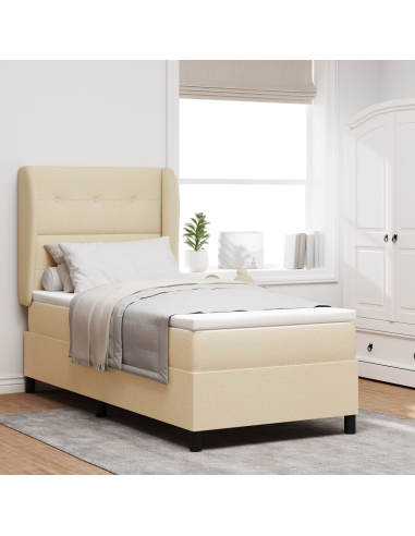 Letto a molle con materasso Crema 90 x 190 cm Tessuto