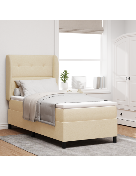 Letto a molle con materasso Crema 90 x 190 cm Tessuto