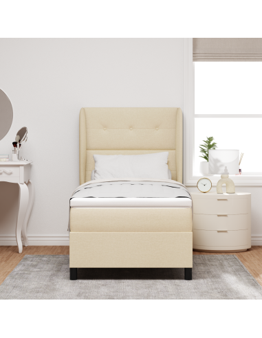 Letto a molle con materasso Crema 90 x 190 cm Tessuto