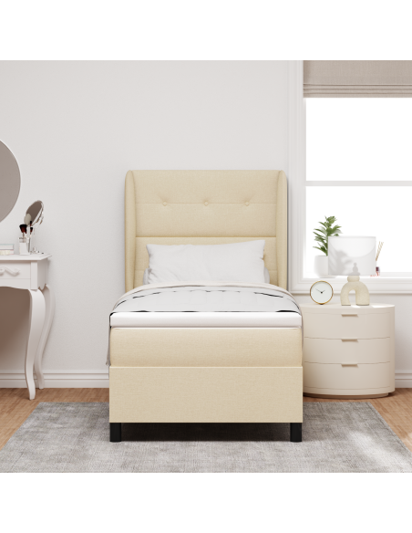 Letto a molle con materasso Crema 90 x 190 cm Tessuto