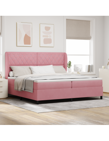 Letto a molle con materasso Rosa 200 x 200 cm Poliestere