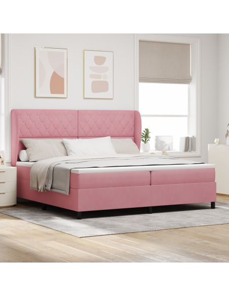Letto a molle con materasso Rosa 200 x 200 cm Poliestere